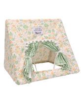 ITANDME Small Pet Tent - Cozy Triangle Hideaway, Removable & Easy-to-Assemble, Green and White Checkered Rabbit House with Lace Trim & Fringe
