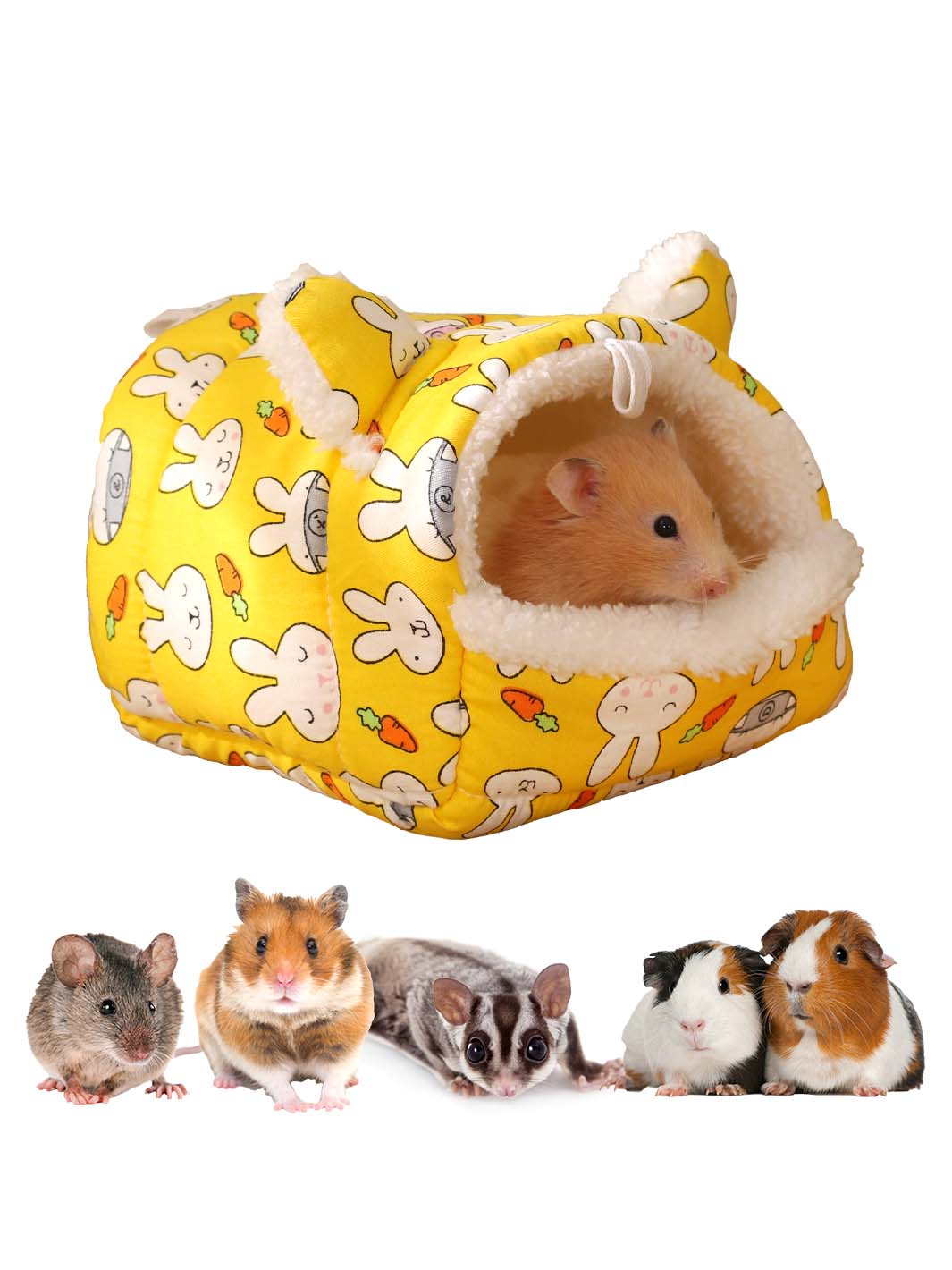 Hamster Rabbit Patterned Warm Bed with Ears Chinchilla Warming Supplies Small Pet Cotton Nest Mouse Nest Pad Squirrel Hedgehog Guinea Chinchilla Pig Bed House Cage Nest Hamster Accessories