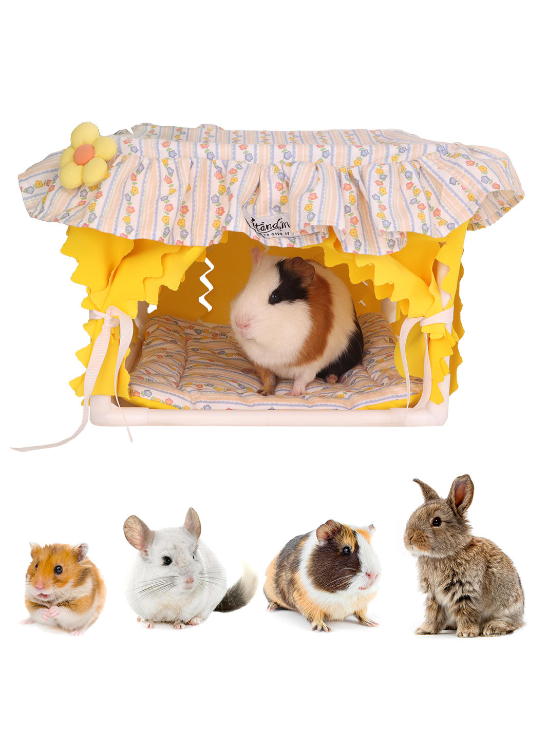 Guinea Pig Hideout Small Animal Bed Breathable Bunny Bed with Lace Flower Design Machine Washable Soft Cushion Indoor Pet Summer House Habitat for Guinea Pig Rabbit Chinchilla Ferret