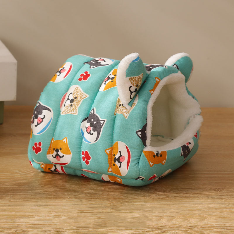 Hamster Rabbit Patterned Warm Bed with Ears Chinchilla Warming Supplies Small Pet Cotton Nest Mouse Nest Pad Squirrel Hedgehog Guinea Chinchilla Pig Bed House Cage Nest Hamster Accessories