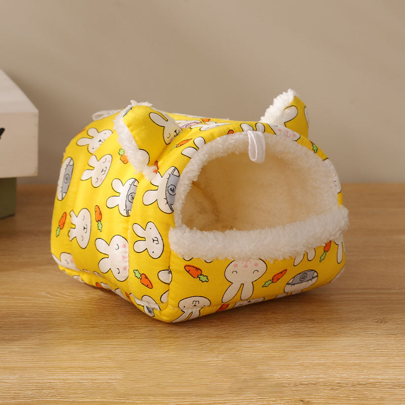 Hamster Rabbit Patterned Warm Bed with Ears Chinchilla Warming Supplies Small Pet Cotton Nest Mouse Nest Pad Squirrel Hedgehog Guinea Chinchilla Pig Bed House Cage Nest Hamster Accessories