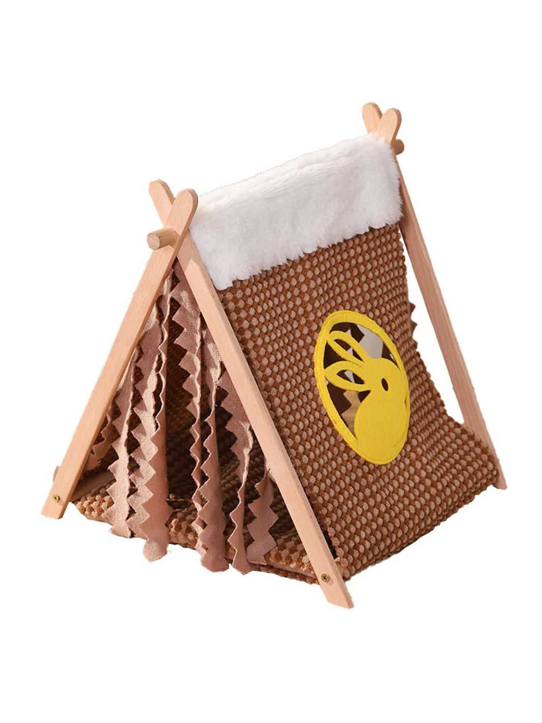 ITANDME Small Animal Small Pet Wooden Tent with Small Window, Foldable with Privacy Curtain Solid and Durable for Small Animal Small Pet Hiding Rest House