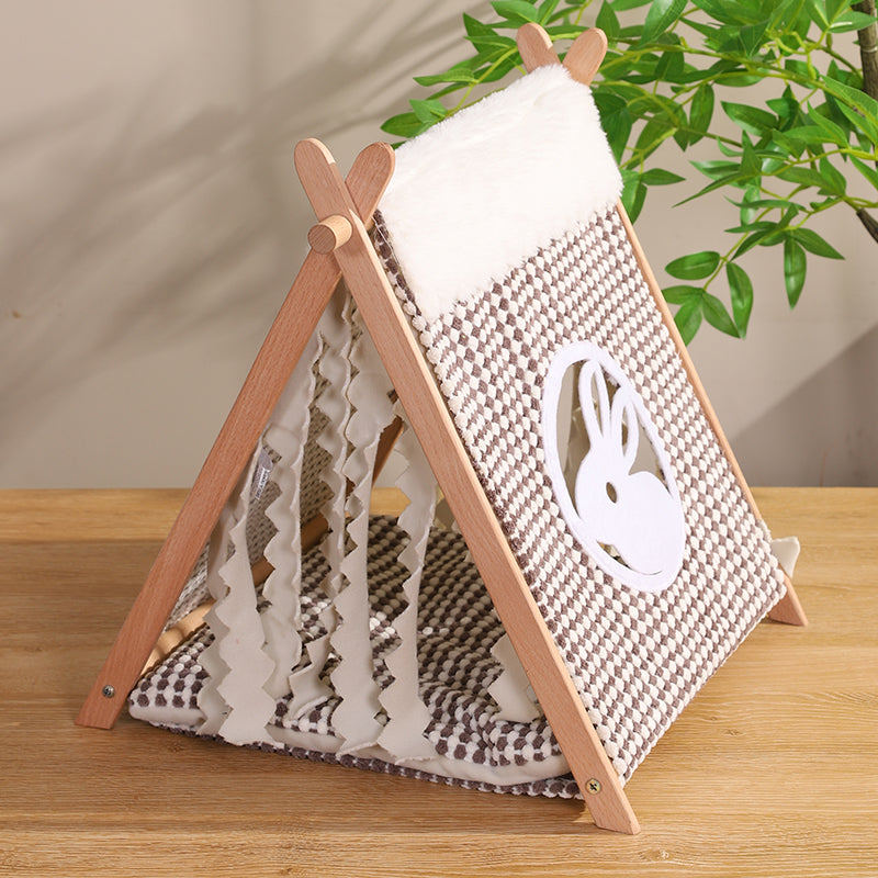 ITANDME Small Animal Small Pet Wooden Tent with Small Window, Foldable with Privacy Curtain Solid and Durable for Small Animal Small Pet Hiding Rest House