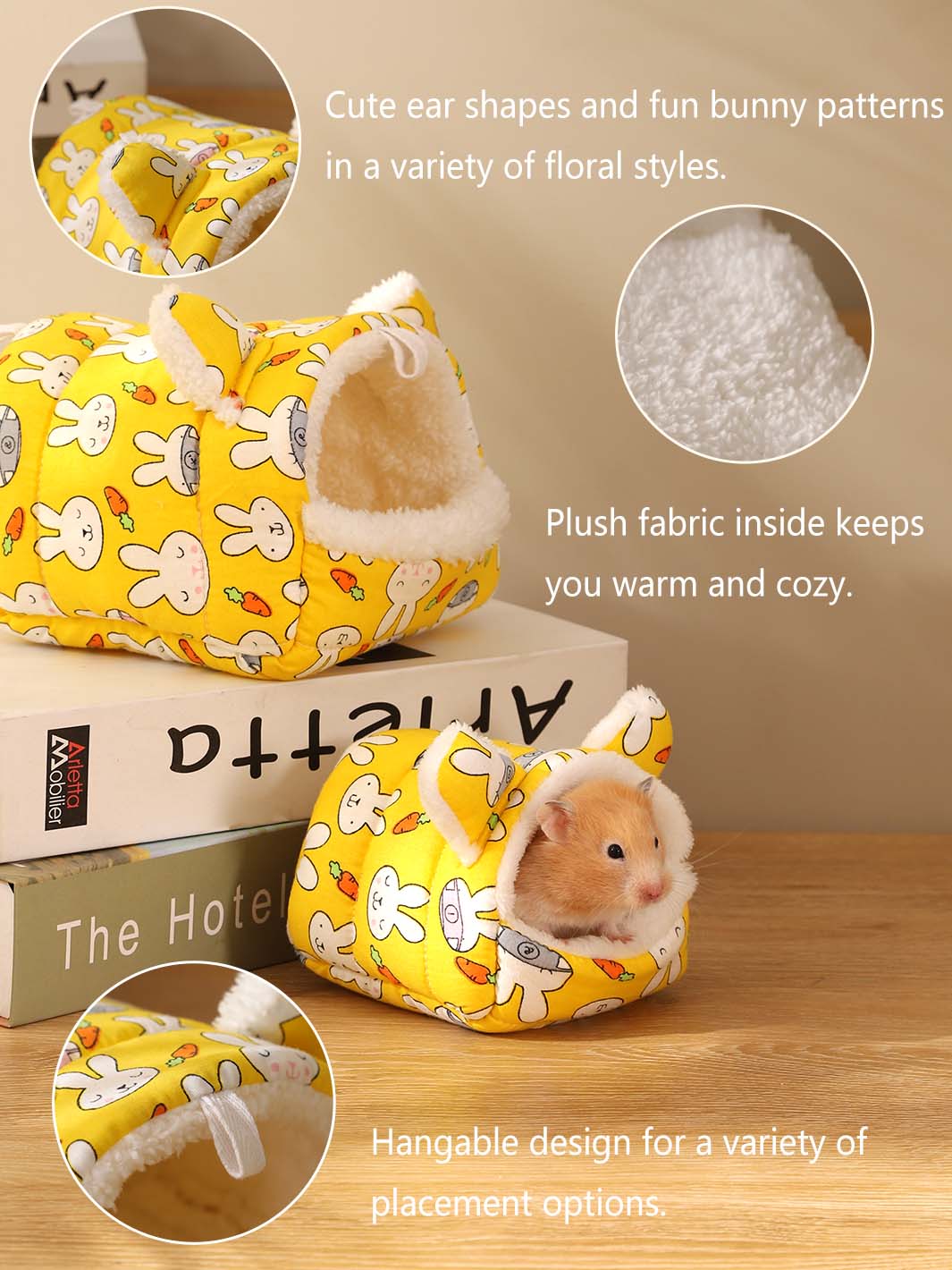 Hamster Rabbit Patterned Warm Bed with Ears Chinchilla Warming Supplies Small Pet Cotton Nest Mouse Nest Pad Squirrel Hedgehog Guinea Chinchilla Pig Bed House Cage Nest Hamster Accessories