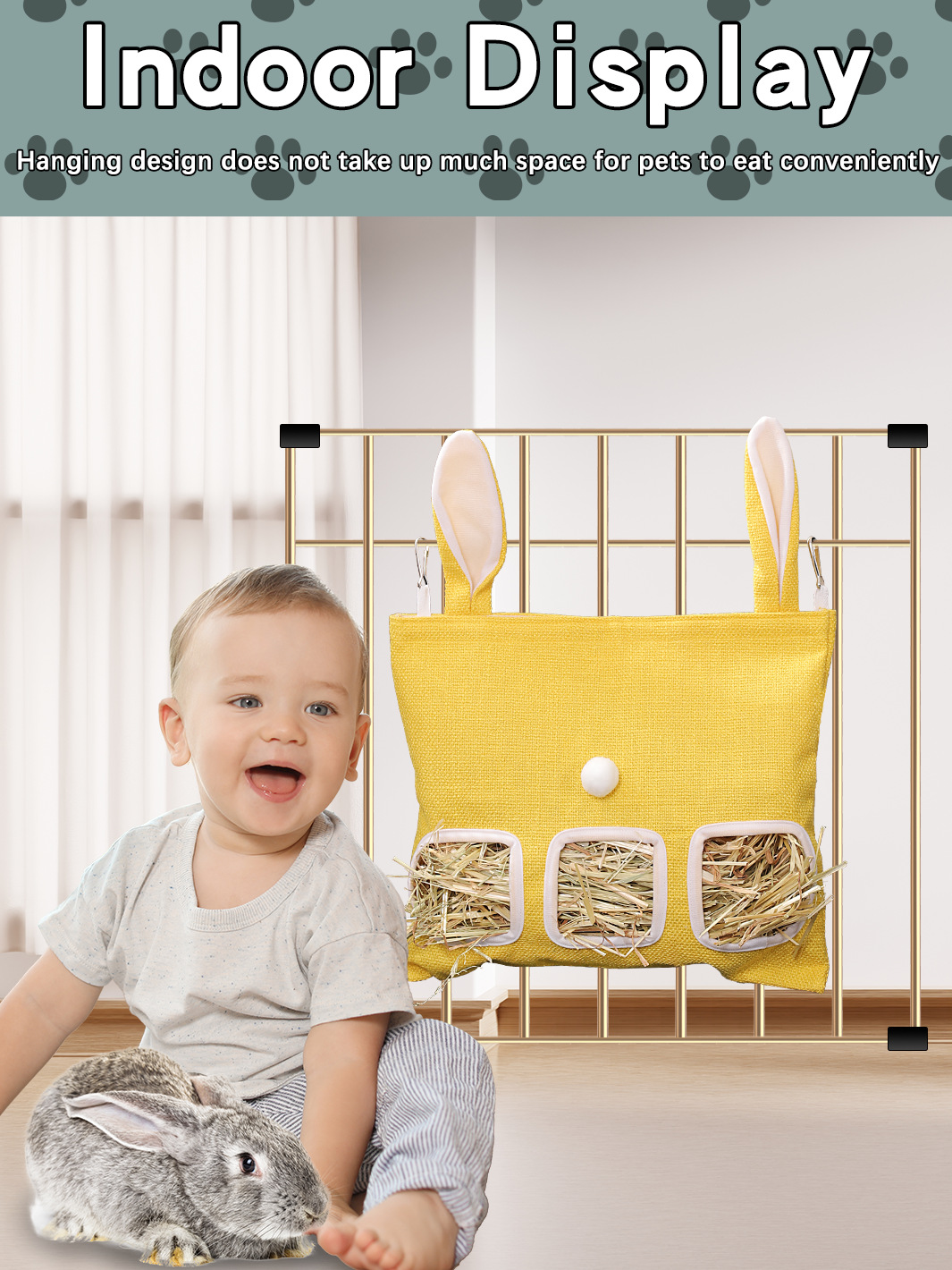 Rabbit Hay Feeder Bag, Guinea Hanging Dispenser Timothy Storage Manger, Less Waste, 9.84x11inch