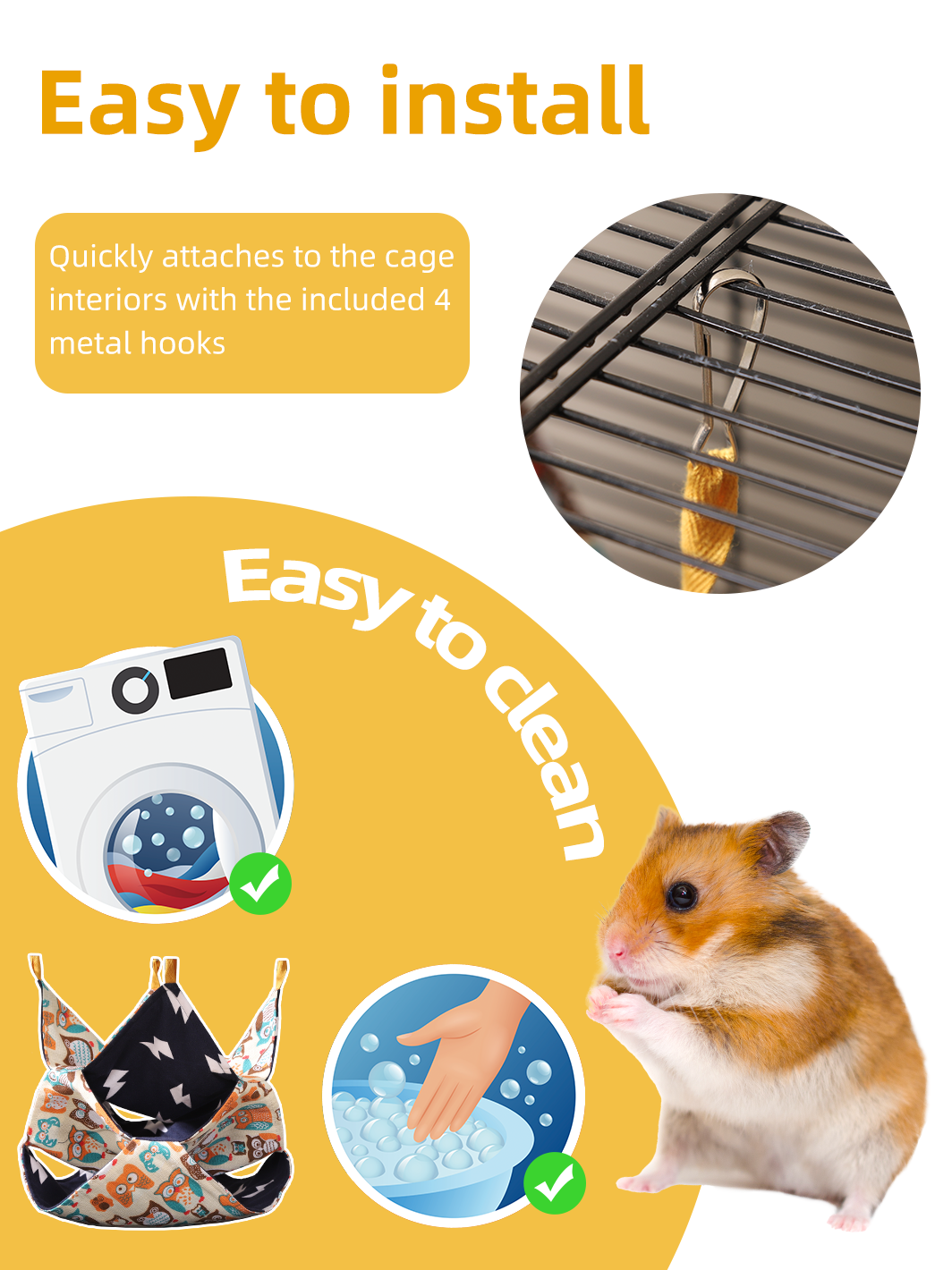 Guinea Pig Bunk Hammock Hamsters Bed Rabbit Hideout Breathable Washable Comfortable Large Opening Cage Accessories Small Pet Bed 3 Sizes for Ferret Sugar Glider