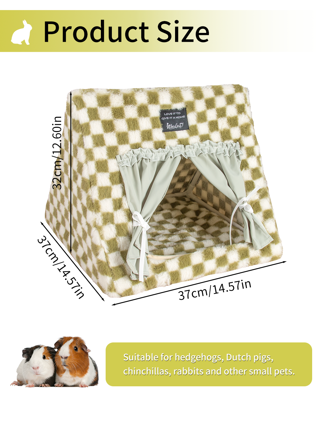 ITANDME Large Guinea Pig Hideout with Curtain, Machine Washable Hamster Bed House No Bottom & Easy-Clean Bunny Hides Beds Cute Rabbit Tent Hut Small Pets Houses for Hedgehog Rat Ferret Chinchilla