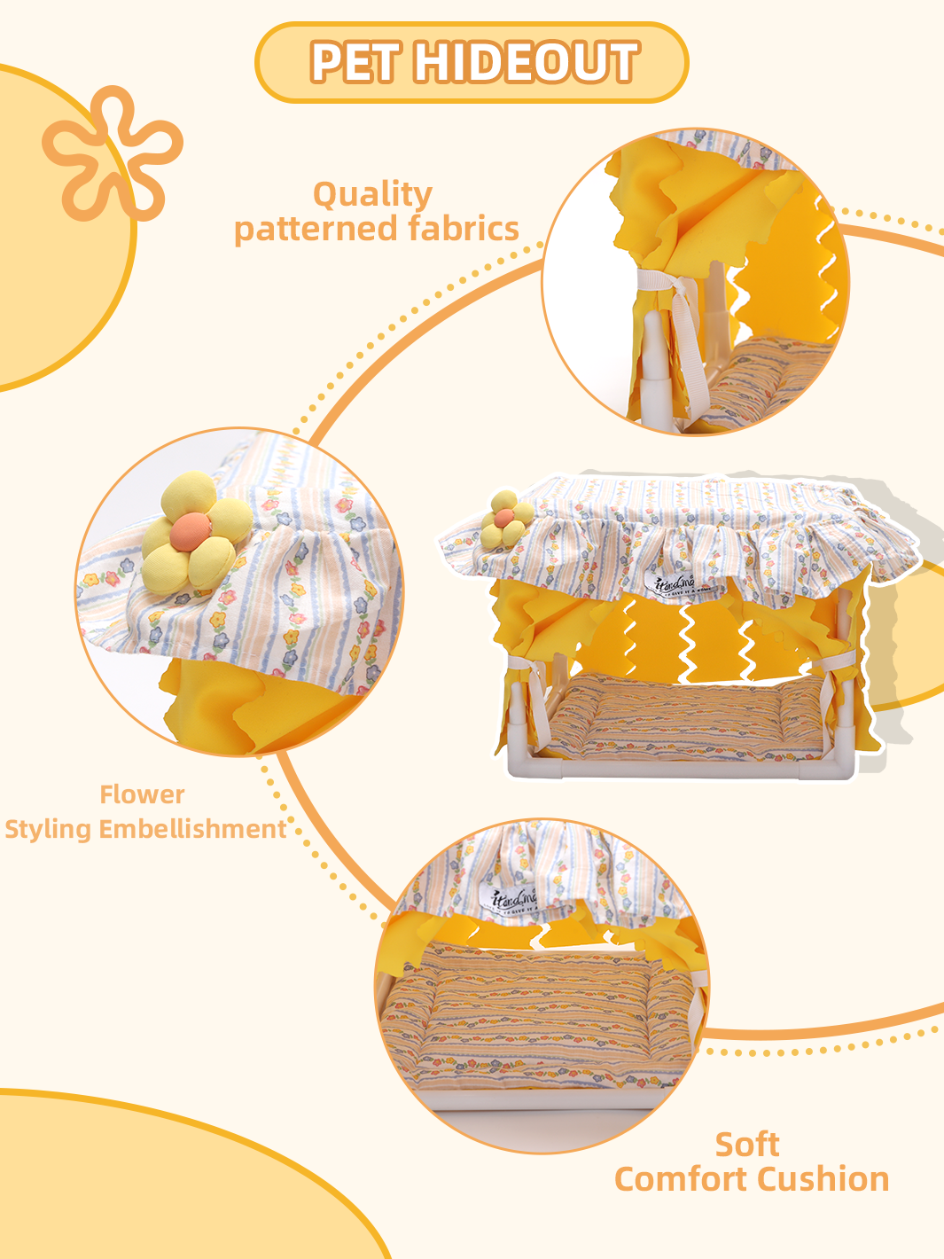 Guinea Pig Hideout Small Animal Bed Breathable Bunny Bed with Lace Flower Design Machine Washable Soft Cushion Indoor Pet Summer House Habitat for Guinea Pig Rabbit Chinchilla Ferret