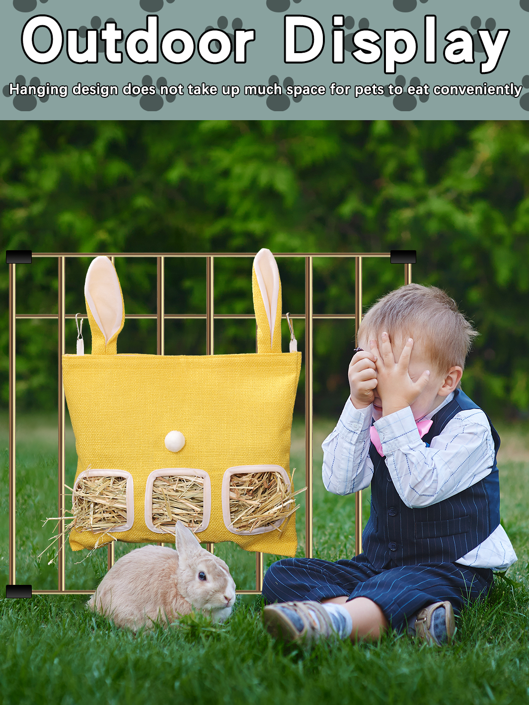 Rabbit Hay Feeder Bag, Guinea Hanging Dispenser Timothy Storage Manger, Less Waste, 9.84x11inch