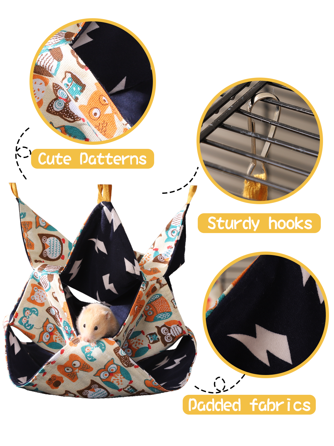 Guinea Pig Bunk Hammock Hamsters Bed Rabbit Hideout Breathable Washable Comfortable Large Opening Cage Accessories Small Pet Bed 3 Sizes for Ferret Sugar Glider