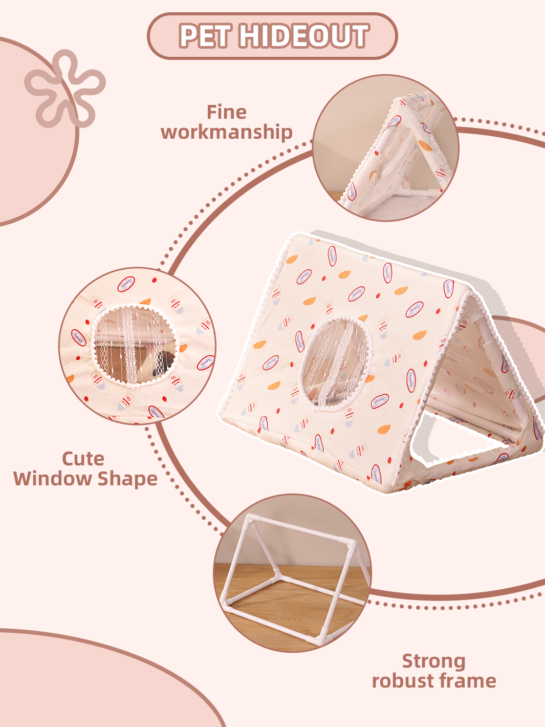 Itandme Pet Tent for Rabbits and Hamsters - Cozy, Breathable House with Transparent Window, High-Quality Hideout, Easy Access Design, Yellow with White Floral Patterns, All-Weather Protection, Small Animal Tent | Floral Pattern Tent | Ventilated Ten