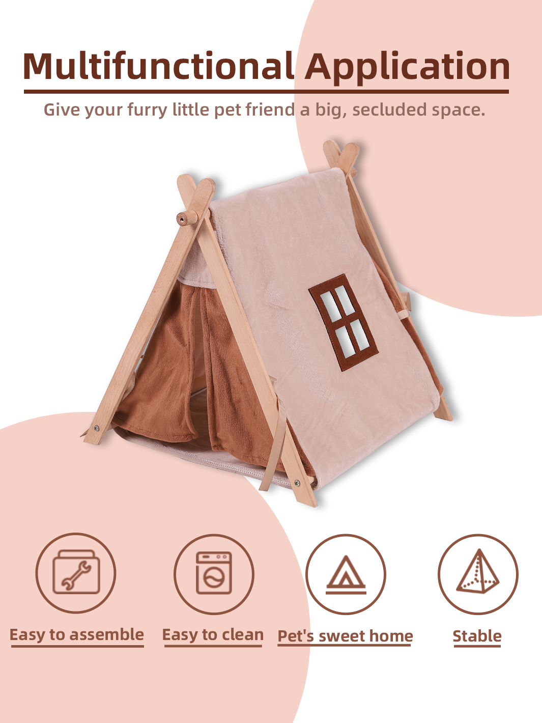 ITANDME Small Animal Small Pet Wooden Tent with Small Window, Foldable with Privacy Curtain Solid and Durable for Small Animal Small Pet Hiding Rest House