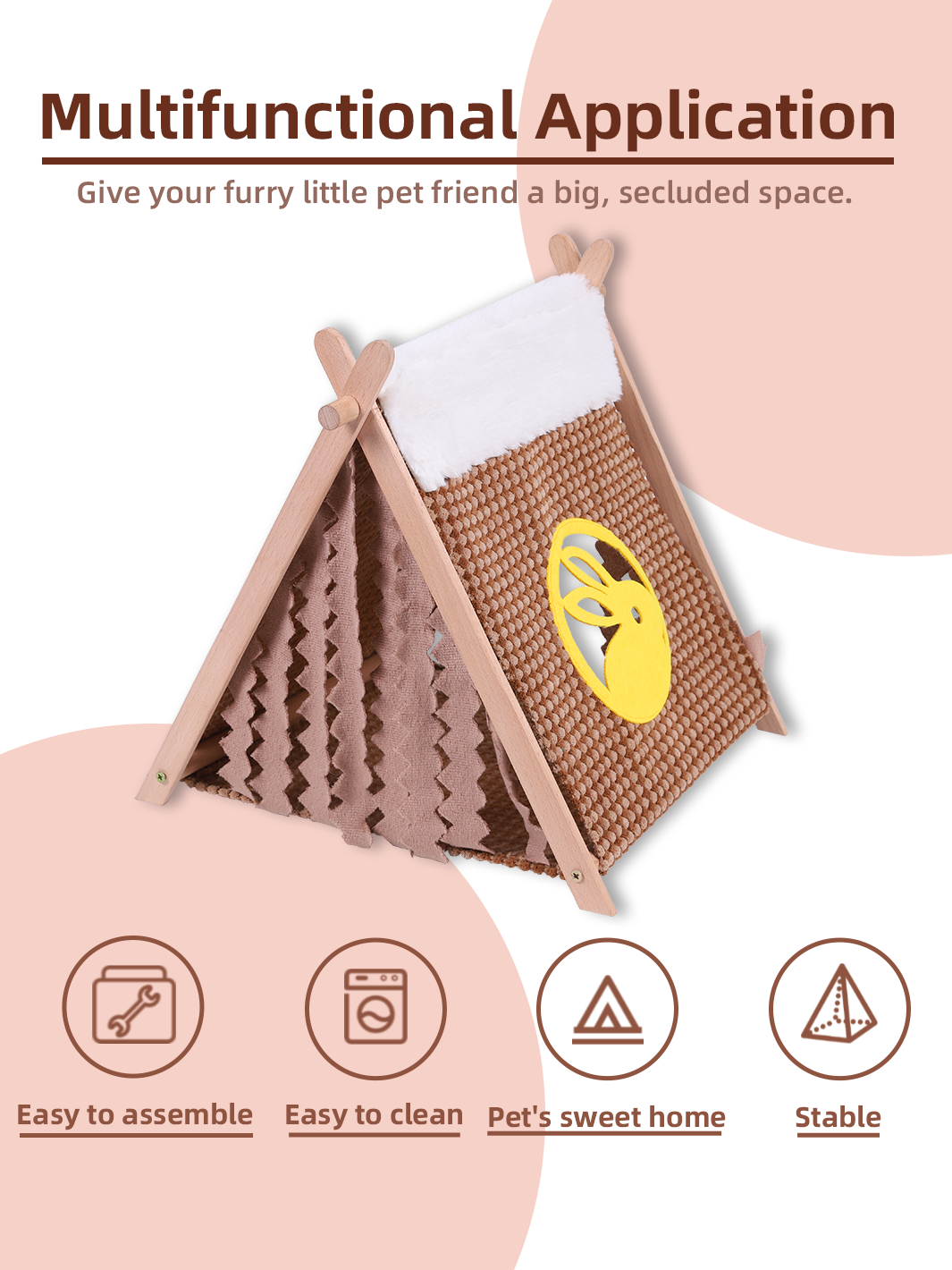 ITANDME Small Animal Small Pet Wooden Tent with Small Window, Foldable with Privacy Curtain Solid and Durable for Small Animal Small Pet Hiding Rest House