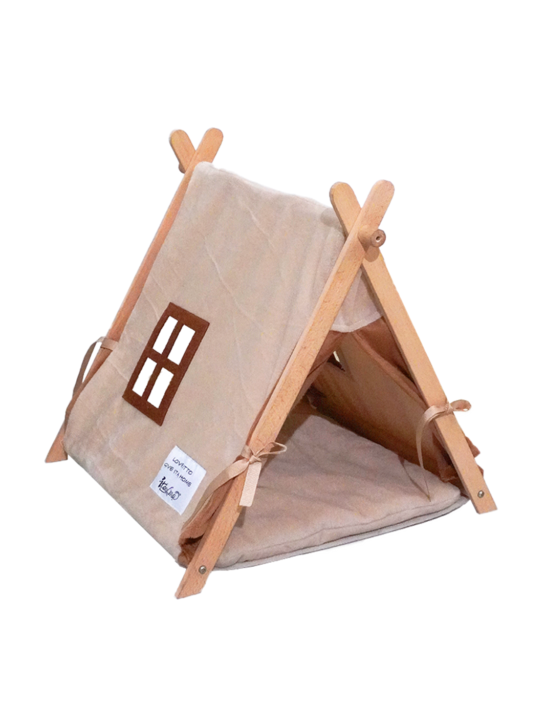 ITANDME Small Animal Small Pet Wooden Tent with Small Window, Foldable with Privacy Curtain Solid and Durable for Small Animal Small Pet Hiding Rest House