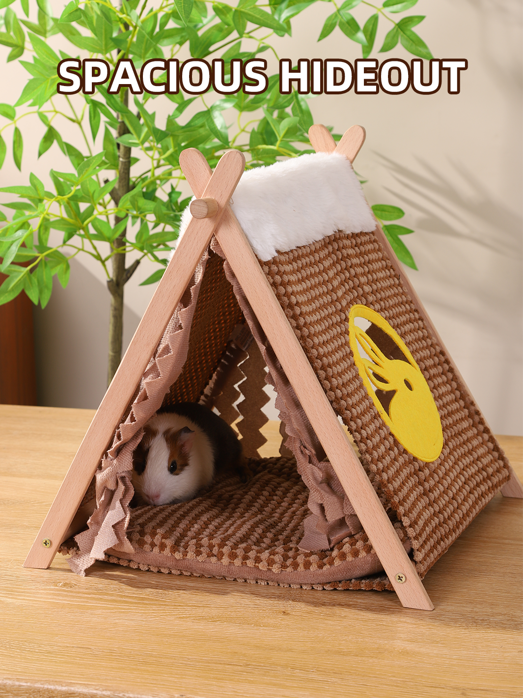 ITANDME Small Animal Small Pet Wooden Tent with Small Window, Foldable with Privacy Curtain Solid and Durable for Small Animal Small Pet Hiding Rest House