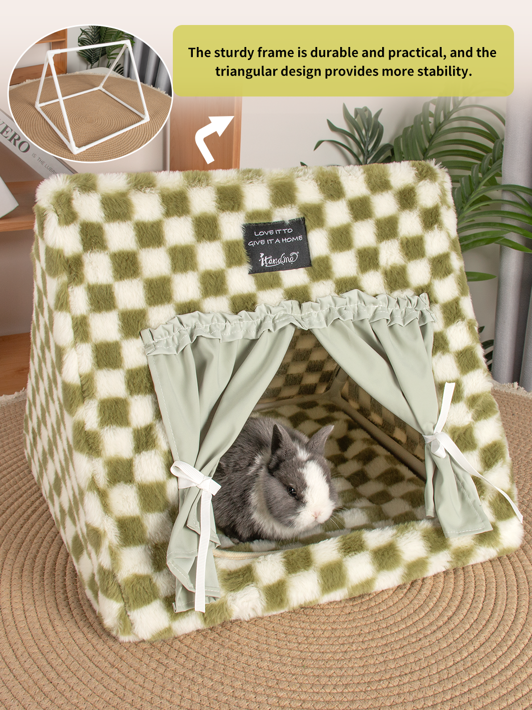 ITANDME Large Guinea Pig Hideout with Curtain, Machine Washable Hamster Bed House No Bottom & Easy-Clean Bunny Hides Beds Cute Rabbit Tent Hut Small Pets Houses for Hedgehog Rat Ferret Chinchilla