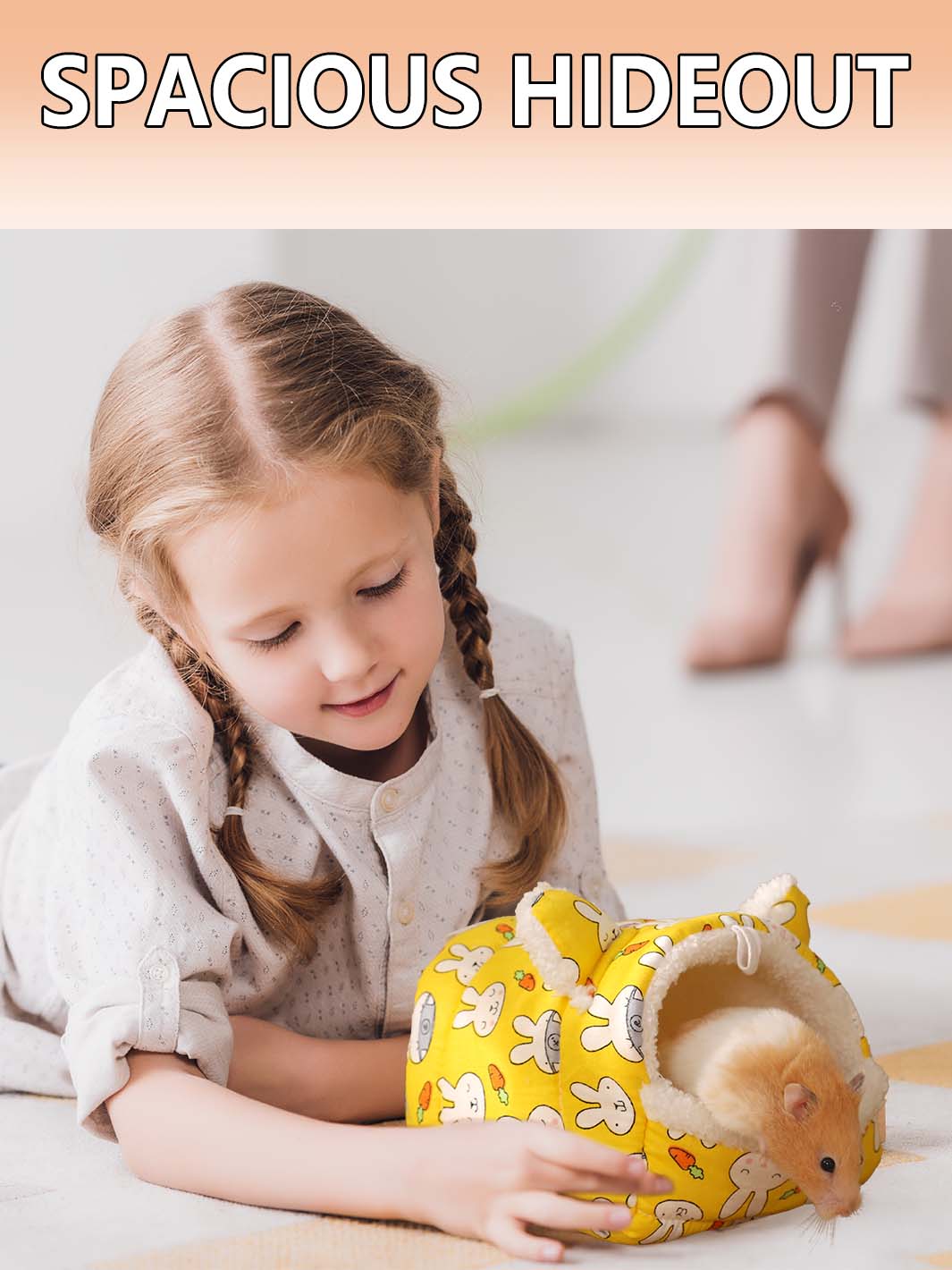 Hamster Rabbit Patterned Warm Bed with Ears Chinchilla Warming Supplies Small Pet Cotton Nest Mouse Nest Pad Squirrel Hedgehog Guinea Chinchilla Pig Bed House Cage Nest Hamster Accessories